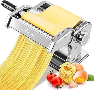 Sailnovo 3 in 1 Pasta Maker Machine - 9 Adjustable Thickness Settings Aluminum Alloy Pasta Roller & 2 Width Cutters for Fresh Spaghetti, Fettuccini, Lasagna, Dumplings - Stainless Steel, Silver