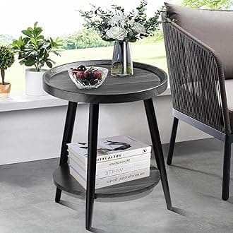 Small Round Side Table, 2-Tier Side Tables for Living Room, Mid Century Modern Side Table, Round End Table for Small Space, Grey
