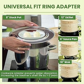 2 Tier Bamboo Steamer- 10" Baskets With Handle, Silicone Liner, Adapter, Molder Press For Cooking Vegetables Dumpling Press & Dough Cutter for Steaming Chinese Asian Food & Bao Bun, Dim Sum Potsticker