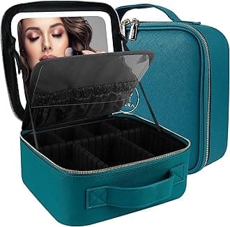 MOMIRA Travel Makeup Bag Cosmetic Bag Makeup Organizer Bag with Lighted Mirror, Adjustable Brightness in 3 Color Scenarios, Waterproof Makeup Train Case, Gift for Women, Z-Greenish Blue, S, Integrated