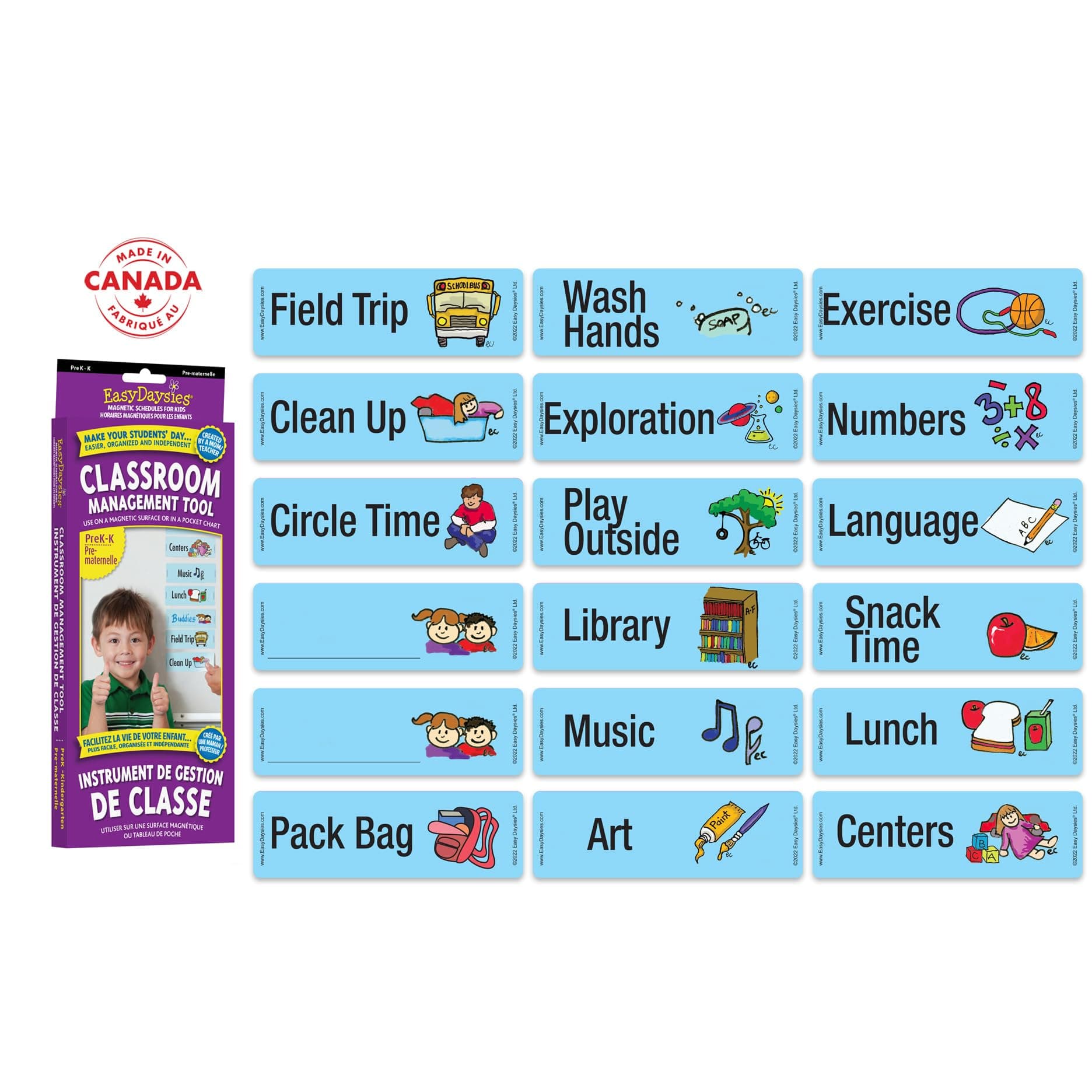 Easy Daysies Daily Visual Schedule Chart with 18 Reusable Dry Eraser Magnetic Cards for Preschool/Kindergarten, Primary Elementary School, and Home Activity | for Kids with Autism and Special Needs