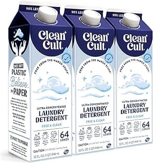 Cleancult Natural Liquid Laundry Detergent Refill, Unscented, 96 Loads, HE Compatible, 32 oz, 3 Pack, Eco Friendly & Cruelty Free