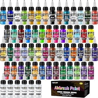 - HOMY ARTY Airbrush Paint - 54 Colors with 6 Thinner, Ready to Spray Airbrush Paint Set, Water-Based Acrylic Air Brush Paints for Metal, Plastic Models, Canvas, Wood - 60 Bottles