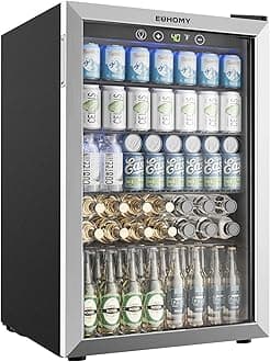 EUHOMY 4.5 Cu.ft Beverage Refrigerator and Cooler, 145 Can Mini fridge with Glass Door for Soda Beer Wine, Small Drink Dispenser with Digital Adjustable Thermostat for Home Office Bar