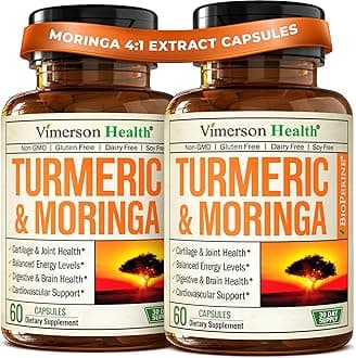 Moringa Turmeric Curcumin Supplement for Joint Health, Gut Health, Energy & Immune Support – Turmeric Curcumin with Black Pepper – Total Wellness Formula with Tumeric Moringa Pure Capsules – 2 Pack