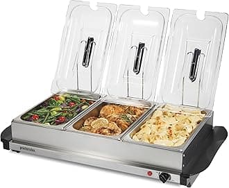 Proctor Silex Buffet Server & Food Warmer, Adjustable Heat, for Party, Holiday, Entertainment Use, 3 2.5 Quart Oven-Safe Chafing Dish Sets, Stainless Steel