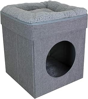 Kitty City Large Cat Bed, Stackable Cat Cube, Indoor Cat House/Cat Condo, Cat Scratcher, Cushion, Gray Cube