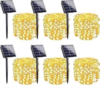 6-Pack Solar String Lights Outdoor, Extra-Long 600LED Christmas Fairy Lights Waterproof, Solar Twinkle Lights Copper Wire 8 Modes Fairy Twinkle Light for Xmas Tree Garden Party Wedding (Warm White)
