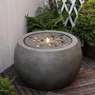 Garden Water Fountain Outdoor Large Round Bubbler Water Feature Indoor with Lights & Pump and Pebbles Concrete Effect for Patio Pool Pond Yard Home Decor Gray, 25 "L X 25" W X 17.5" H