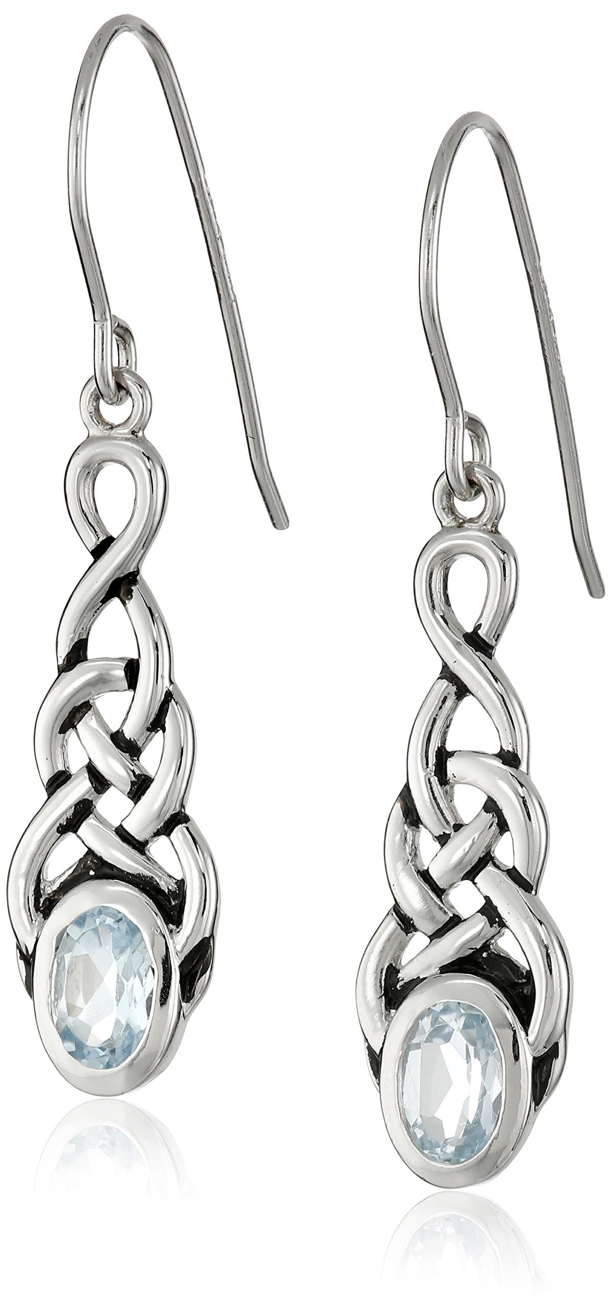 Amazon EssentialsSterling Silver Gemstones Celtic Knot Linear Drop Earrings, (previously Amazon Collection)
