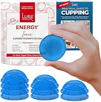 Lure Essentials Silicone Cupping Set, Cupping Kit for Massage Therapy, Joints, Hands, Feet, Trigger Points, Ionic Energy Long Lasting Cups for Professional & Home Use, Ultra Transparent Blue 10 Cups