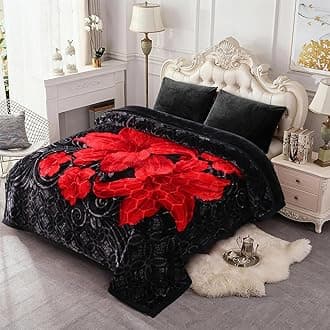 Korean Style Mink Blanket King Size 85" x93", 10 Pounds Plush Fleece Blanket, 2 Ply A&B Printed, Silky Soft and Warm Raschel Bed Blanket for Winter (Black Flowers)