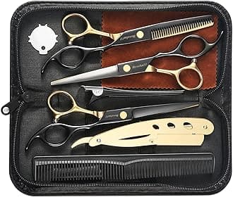Wenshall Hairdressing Barber Hair Scissor for Professional Hairdressers Barbers Stainless Steel Hair Cutting Shears - for Salon Barbers, Men, Women, Children and Adults (Black Gold)
