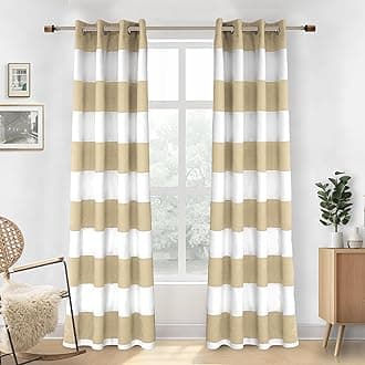 DriftAway Beige Striped Room Darkening Curtains Horizontal Stripe Classic Grommet Drapes for Bedroom Living Room Kitchen Thermal Insulated Window Panels for Holidays Daily