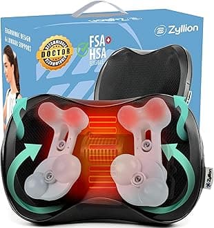 Shiatsu Back and Neck Massager - 3D Kneading Deep Tissue Massage Pillow with Heat and 8 Rotating Nodes for Muscle Pain Relief, Chairs and Cars - Black (ZMA-25-BKBK)