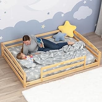 Ocodile Full Size Montessori Floor Bed for Kids - Strong Slatted Bed Frame with Full Rails - Ideal for Little Girls and Boys (Varnished)