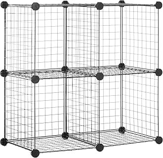 Amazon Basics 4 Cube Wire Storage Shelves, Black, 36.98 x 76.96 x 76.96 cm