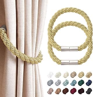 NICEEC 2 Pack Strong Magnetic Curtain Tiebacks Modern Simple Style Drape Tie Backs Convenient Decorative Weave Rope Curtain Holdbacks for Thin or Thick Home & Office Window Draperies (Gold)