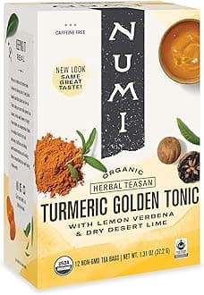 Numi Tea Organic Golden Tonic Turmeric Tea, 45 Herbal Tea Bags, Caffeine Free