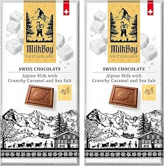 Milkboy Swiss Milk Chocolates - Alpine Milk Chocolate Bars with Crunchy Caramel Sea Salt - Gluten-Free Non-GMO All Natural - Made in Switzerland - 3.5 oz, 3 Pack