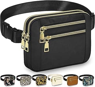 Capolo Women's Fashion Waist Pack with 4 Zipper Pockets, Adjustable Strap, Waterproof, Black, M, Casual Waist Bag