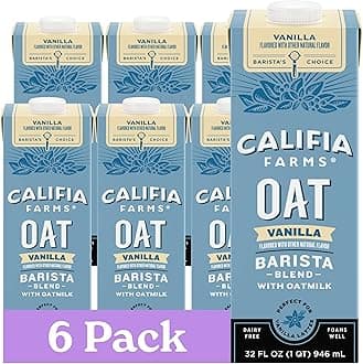 Vanilla Oat Barista Blend Oat Milk, 32 Oz (Pack of 6), Shelf Stable, Dairy Free, Plant Based, Vegan, Gluten Free, Non GMO, Milk Frother, Creamer, Blue