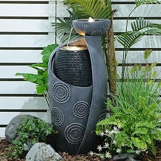 Vase Outdoor Water Fountain, 31.4''H Jar Waterfall Fountain with Warm LED Lights&Durable Pump for Yard, Porches, Home Décor,Garden,Office