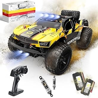 DEERC 9201E 1:10 Large Remote Control Truck with Lights, Fast Short Course RC Car, 30 MPH 4x4 Off Road, Off Road Toy, Electric Vehicle with 2 Rechargeable Batteries for Adults and