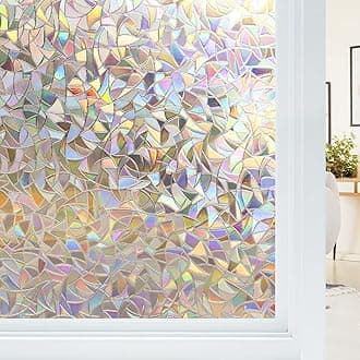 Haton Rainbow Window Film Window Stickers for Glass Privacy, Non-Adhesive Static Cling Removable Vinyl 3D Decorative Films Glass Coverings for Doors Anti-UV for Home Office 90x200cm
