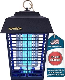 Electric Bug Zapper 1/2 Acre Outdoor Insect Control with Dual Lure Method, 15W UV Light & Octenol Attractant for Fly & Mosquito, 5600V Kill Grid, Made in USA, UL Certified