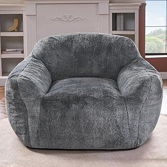 Homguava Giant Bean Bag Chair Sofa High-Density Foam Filled Sofa Chair Large Lazy BeanBag Sofa with Armrests for Living Room, Bedroom (Grey)