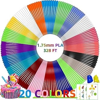 Geeetech 20 Colors PLA 3D Pen Filament Refills, 1.75mm 3D Pen Filament, Each Color 16.4ft, Total 328ft, Pack with 2 Finger Caps and 200+ Stencils eBook, Compatible with SCRIB3D MYNT3D 3D Pens