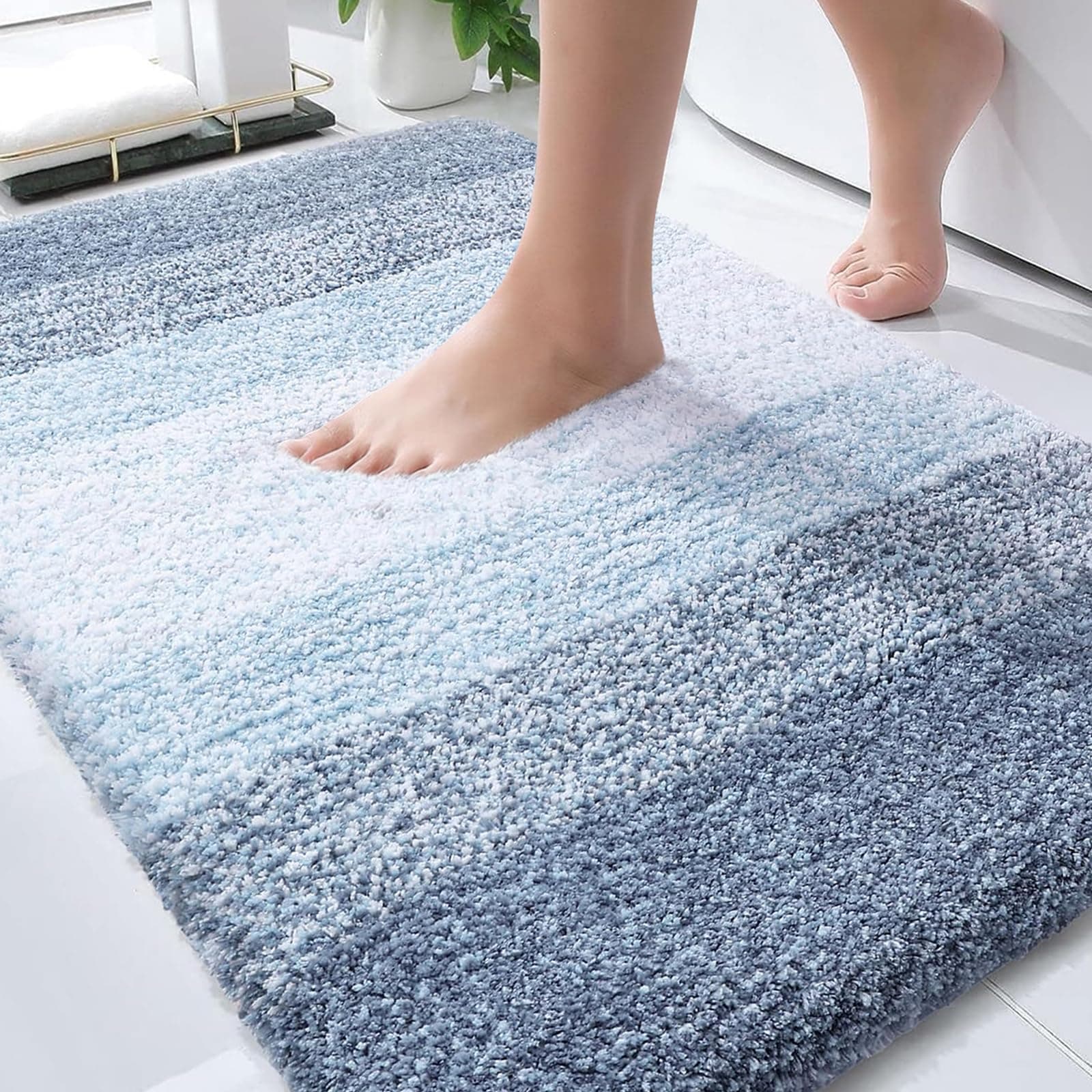 OLANLY Bathroom Rug Mat 30x20, Extra Soft and Absorbent Microfiber Bath Rugs, Non-Slip Plush Shaggy Bath Carpet, Machine Wash Dry, Bath Mats for Bathroom Floor, Tub and Shower, Blue