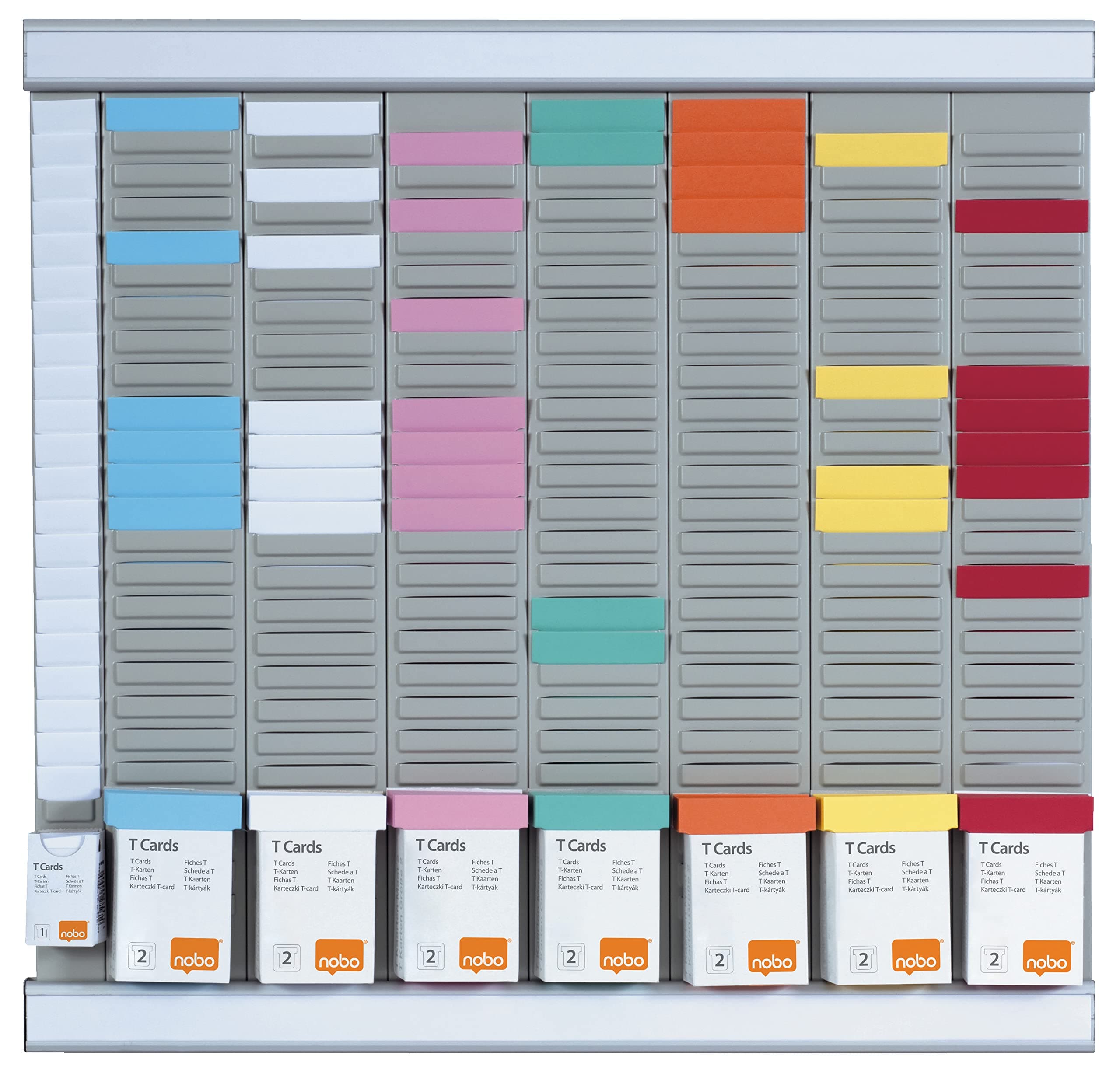 Nobo T-Card Office Planner Kit, Wall Mount, 7 Columns & 24 Slots, Size 2, Includes T-Cards in Assorted Colours & Index Column 2911080