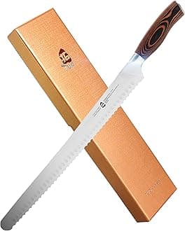 TUO Serrated Slicing Knife 14 inch - Razor Sharp Carving Knives Professional Meat Carver Long Cake Slicer - Premium German HC Steel & Full Tang Pakkawood Handle - Gift Box Included - Fiery Series
