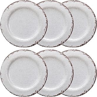 LEHAHA 9 inch White Melamine Salad Plate Set, Vintage Rustic 6 piece Dessert Plates Set, Break-Resistant Dishes Set Great for Dining Party, Ideal for Salad,Dessert,Fruit and Cakes