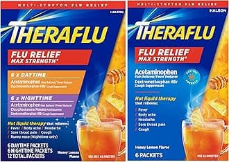 - Theraflu Max Strength Daytime & Nighttime Flu Symptom Relief Honey Lemon Flavor Powder & Daytime Flu Symptom Relief Honey Lemon Powder, 6 Daytime + 6 Nighttime, & 6 Honey Lemon Flavor Powder Packets