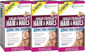 Applied Nutrition Longer Stronger Hair & Nails - 60 Liquid Soft-Gels, Pack of 3 - Biotin, Silica & Collagen - 90 Servings