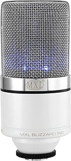 MXL 990 Condenser Microphone for Podcasting, Singing, Home Studio Recording, Gaming & Streaming | Blue LED lights | XLR | Large Diaphragm (BLIZZARD)