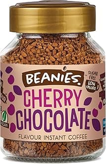 Beanies Flavour Instant Coffee - Cherry Chocolate Instant Flavored Coffee - Bold & Adventurous Full-On Flavor - An Indulgent Sugar Free Taste Explosion - Low Calorie - Vegan & Gluten Free - Wheat & Dairy Free, 6 x 50g jar