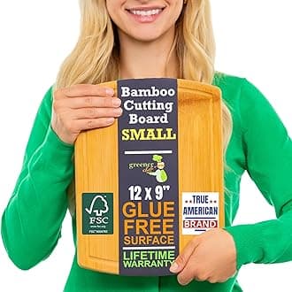 Small Bamboo Cutting Board – 12 Inch Wood Cutting Boards for Kitchen with Glue-Free Surface™ & Juice Groove – Non-Toxic, FSC-Certified, Durable Wooden Chopping Board