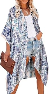 Moss Rose Women's Beach Cover up Swimsuit Kimono Cardigan with Bohemian Floral Print
