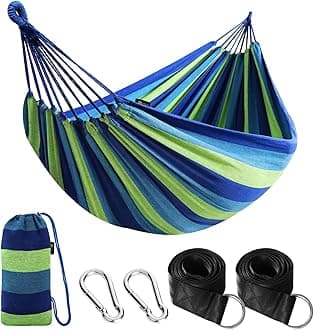 Anyoo Single Cotton Outdoor Hammock Multiples Load Capacity Up to 450 Lbs Portable With Carrying Bag for Patio Yard Garden