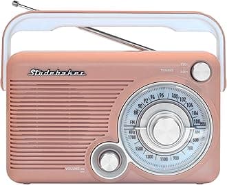 StudebakerSB2002RG Portable AM/FM Radio with Headphone Jack and Aux-in Jack with AC/DC Power (Rose Gold/White)
