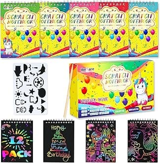 Scratch Book Party Favors For Kids | Return Gifts For Birthday Party Giveaways | Small Gifts Party Favors | Bulk Mini Toys Goody Bag | Easter & Christmas gifts(12 Pcs Scratch Book)