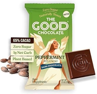 THE GOOD CHOCOLATE – Peppermint Dark Chocolate Bars with Zero Sugar & Lower Net Carbs – Keto Chocolate Bar with Lower Calories, All Natural and Non-GMO Keto Snacks, 2.5 oz (2 Bars Starter Pack)