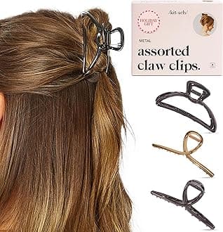 Kitsch Metal Hair Claw Clips Set | Assorted Hair Accessories in Gold & Hematite | Durable Clips for Women | Elegant Hair Claws for Everyday Use & Special Occasions | Medium Claw Clips - 4-Piece