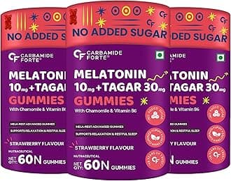Carbamide Forte Melatonin 10mg Gummies - with TAGARA, L Tryptophan & Vitamin B6 | Sleep Aid Supplement – 60 Veg Gummies (Pack of 3)