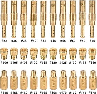 Trkimal 30PCS Carburetor Repair Kits, 20PCS Carburetor Main Jets and 10 Pcs Slow Pilot Jets for CVK PWK Keihin PWM OKO KOSO PE, Brass Jet Kits(30PCS)