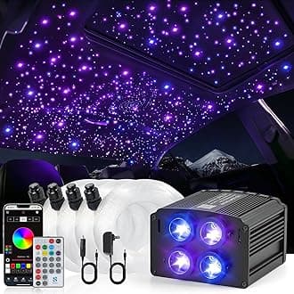 4 Colors 32W Twinkle Starlight Headliner Kit for Car Home with APP&RF Remote,RGBW 800pcs*0.03in*13.1ft Cables Fiber Optic Star Sky Roof Lights,4 Port Engine Sound Activated Car Ceiling Star Lights